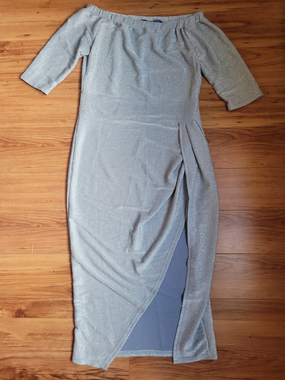 One-Shoulder Silver Sparkle Midi Dress